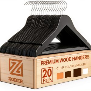 ZOBER Wooden Suit Hangers 20 Pack Vintage Anti Slip Heavy Duty-0