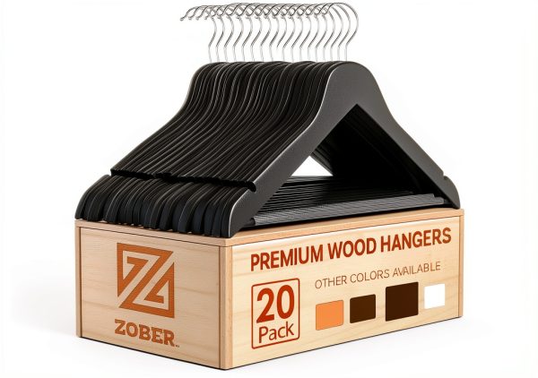 ZOBER Wooden Suit Hangers 20 Pack Vintage Anti Slip Heavy Duty-0