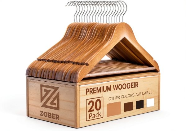 ZOBER Wooden Suit Hangers 20 Pack Vintage Anti Slip Heavy Duty-3