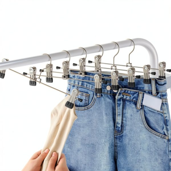 IEOKE Black Metal Pant Hangers 12‑Pack with Adjustable Clips-3