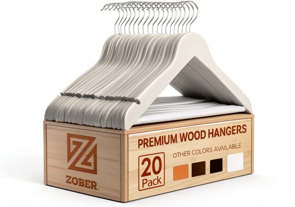 ZOBER Wooden Suit Hangers 20 Pack Vintage Anti Slip Heavy Duty-2