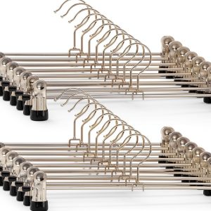 IEOKE Black Metal Pant Hangers 12‑Pack with Adjustable Clips-0