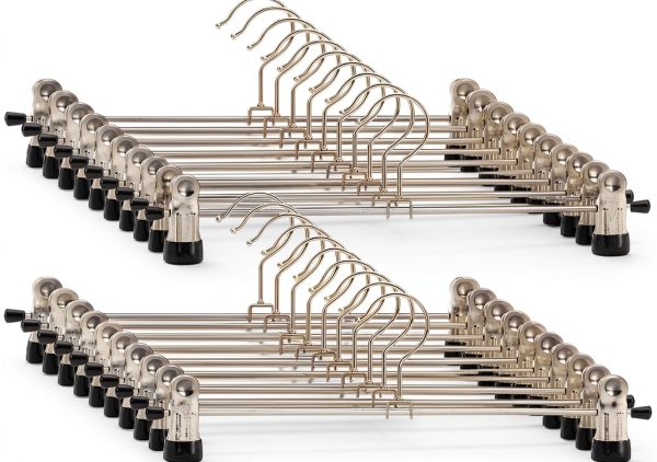 IEOKE Black Metal Pant Hangers 12‑Pack with Adjustable Clips-0